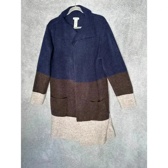 Max Studio Women's Large Long Cardigan Sweater Blue‎ Brown Beige - Picture 1 of 8